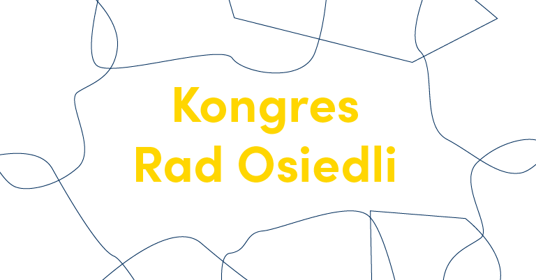 białe tło na środku żółty napis kongres rad osiedli