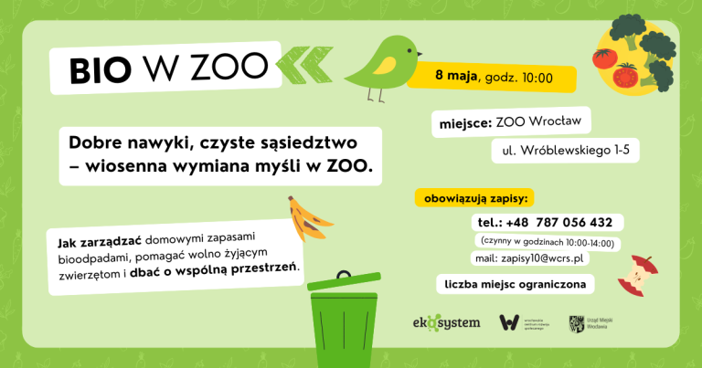 zielony baner ze szczegółami spotkania BIO w ZOO